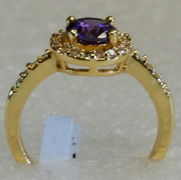 Purple and white cubic in 14K yellow gold plate - Picture 3 of 4